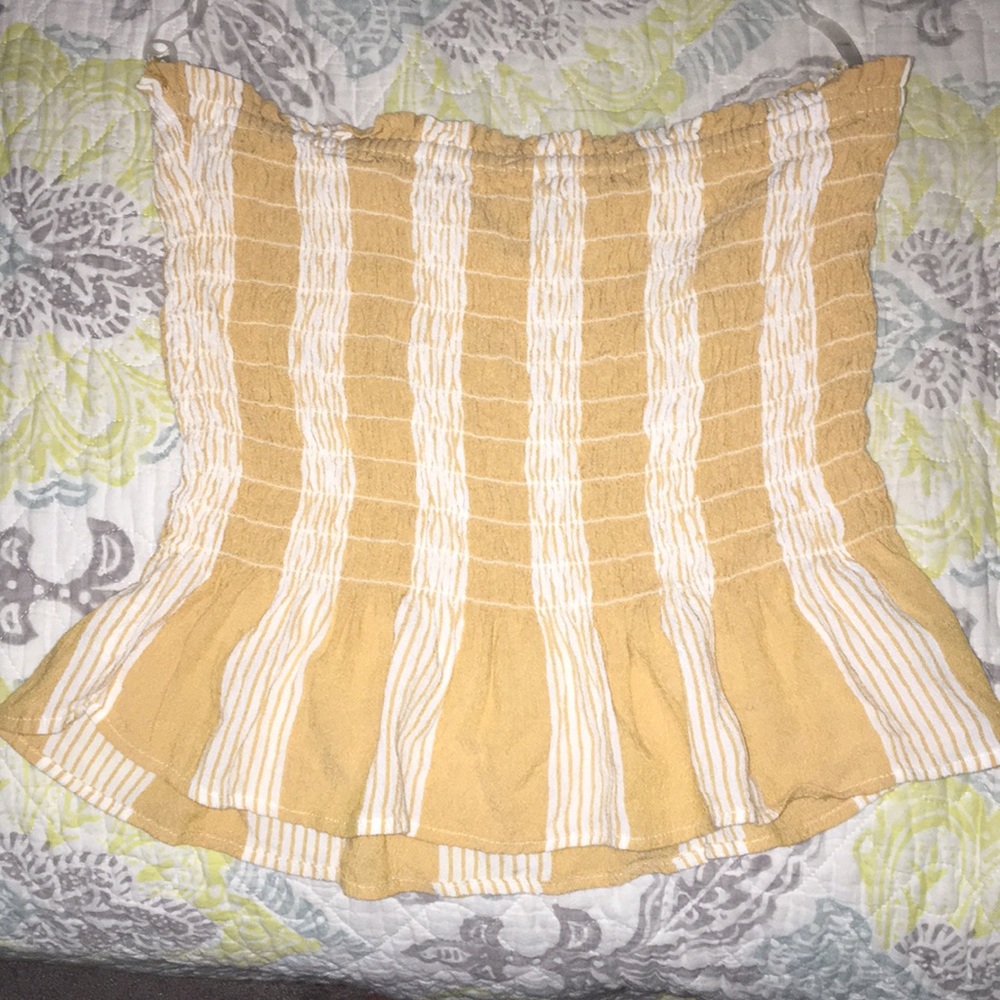 yellow and white striped tube top